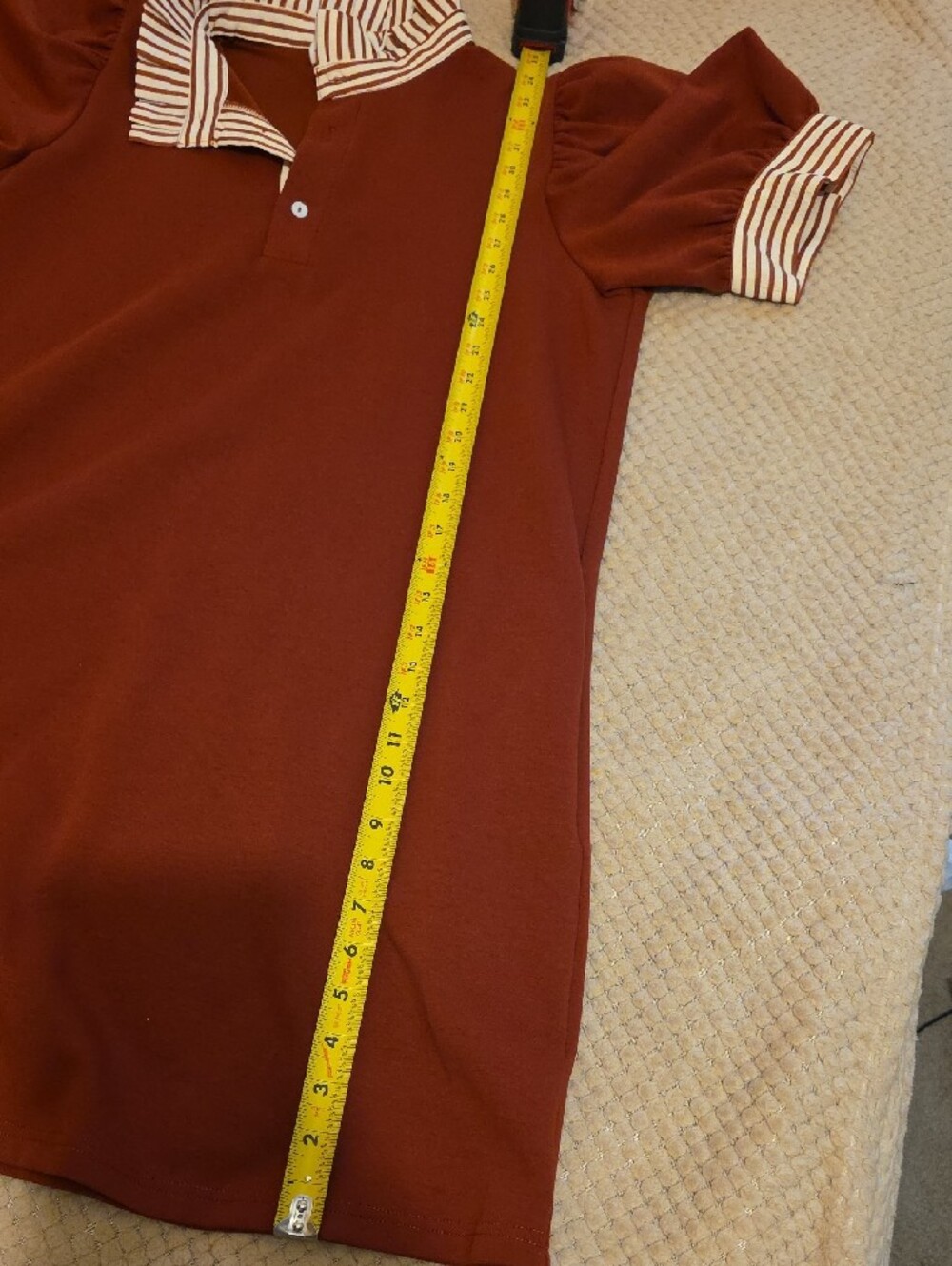 Entro Dress Burnt Orange W/ Cream & Burnt Orange Pinstripe Collar & Sleeve Cuff - Picture 6 of 10